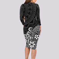 Polynesia Long Sleeve Bodycon Dress Plumeria Black Curves - Wonder Print Shop