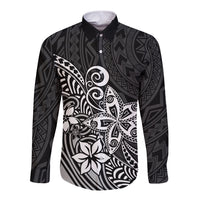 Polynesia Long Sleeve Button Shirt Plumeria Black Curves - Wonder Print Shop