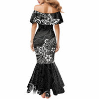 Polynesia Mermaid Dress Plumeria Black Curves - Wonder Print Shop