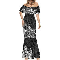 Polynesia Mermaid Dress Plumeria Black Curves - Wonder Print Shop