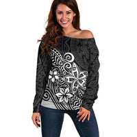 Polynesia Off Shoulder Sweater Plumeria Black Curves - Wonder Print Shop