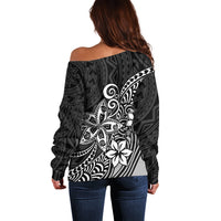 Polynesia Off Shoulder Sweater Plumeria Black Curves - Wonder Print Shop