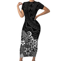 Polynesia Short Sleeve Bodycon Dress Plumeria Black Curves - Wonder Print Shop