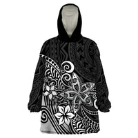 Polynesia Wearable Blanket Hoodie Plumeria Black Curves - Wonder Print Shop