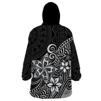 Polynesia Wearable Blanket Hoodie Plumeria Black Curves - Wonder Print Shop