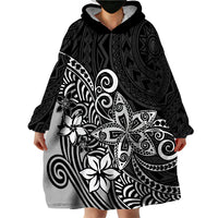 Polynesia Wearable Blanket Hoodie Plumeria Black Curves - Wonder Print Shop