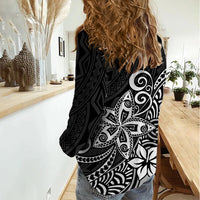 Polynesia Women Casual Shirt Plumeria Black Curves - Wonder Print Shop