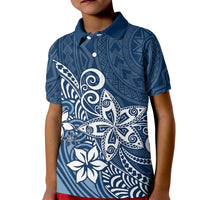 Polynesia Kid Polo Shirt Plumeria Blue Curves - Wonder Print Shop