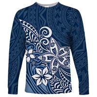 Polynesia Long Sleeve Shirt Plumeria Blue Curves - Wonder Print Shop