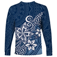 Polynesia Long Sleeve Shirt Plumeria Blue Curves - Wonder Print Shop