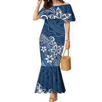 Polynesia Mermaid Dress Plumeria Blue Curves - Wonder Print Shop