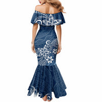 Polynesia Mermaid Dress Plumeria Blue Curves - Wonder Print Shop