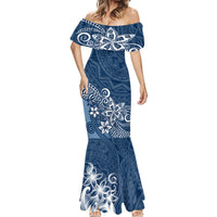 Polynesia Mermaid Dress Plumeria Blue Curves - Wonder Print Shop