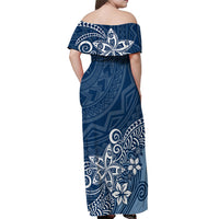 Polynesia Off Shoulder Maxi Dress Plumeria Blue Curves - Wonder Print Shop