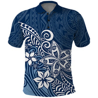 Polynesia Polo Shirt Plumeria Blue Curves - Wonder Print Shop