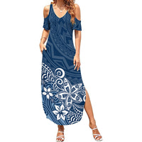 Polynesia Summer Maxi Dress Plumeria Blue Curves - Wonder Print Shop