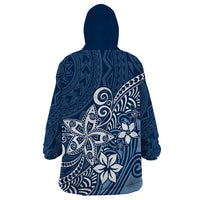Polynesia Wearable Blanket Hoodie Plumeria Blue Curves - Wonder Print Shop
