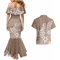 Polynesia Couples Matching Mermaid Dress And Hawaiian Shirt Plumeria Beige Curves LT7 - Wonder Print Shop