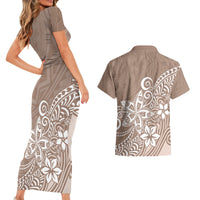 Polynesia Couples Matching Short Sleeve Bodycon Dress and Hawaiian Shirt Plumeria Beige Curves LT7 - Wonder Print Shop
