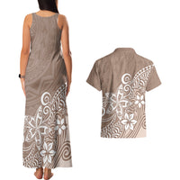Polynesia Couples Matching Tank Maxi Dress And Hawaiian Shirt Plumeria Beige Curves LT7 - Wonder Print Shop