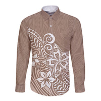Polynesia Long Sleeve Button Shirt Plumeria Beige Curves - Wonder Print Shop