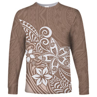 Polynesia Long Sleeve Shirt Plumeria Beige Curves - Wonder Print Shop