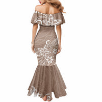 Polynesia Mermaid Dress Plumeria Beige Curves - Wonder Print Shop