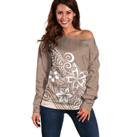 Polynesia Off Shoulder Sweater Plumeria Beige Curves - Wonder Print Shop