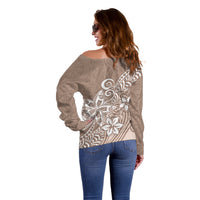 Polynesia Off Shoulder Sweater Plumeria Beige Curves - Wonder Print Shop