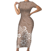 Polynesia Short Sleeve Bodycon Dress Plumeria Beige Curves - Wonder Print Shop