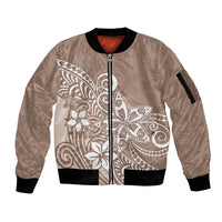 Polynesia Sleeve Zip Bomber Jacket Plumeria Beige Curves - Wonder Print Shop