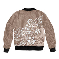 Polynesia Sleeve Zip Bomber Jacket Plumeria Beige Curves - Wonder Print Shop