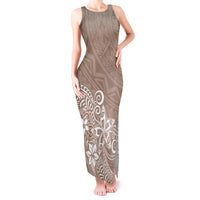 Polynesia Tank Maxi Dress Plumeria Beige Curves - Wonder Print Shop