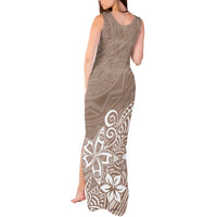 Polynesia Tank Maxi Dress Plumeria Beige Curves - Wonder Print Shop