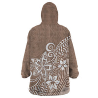 Polynesia Wearable Blanket Hoodie Plumeria Beige Curves - Wonder Print Shop