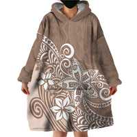 Polynesia Wearable Blanket Hoodie Plumeria Beige Curves - Wonder Print Shop