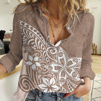 Polynesia Women Casual Shirt Plumeria Beige Curves - Wonder Print Shop