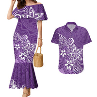 Polynesia Couples Matching Mermaid Dress And Hawaiian Shirt Plumeria Purple Curves LT7 - Wonder Print Shop