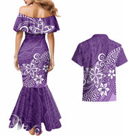 Polynesia Couples Matching Mermaid Dress And Hawaiian Shirt Plumeria Purple Curves LT7 - Wonder Print Shop
