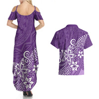 Polynesia Couples Matching Summer Maxi Dress and Hawaiian Shirt Plumeria Purple Curves LT7 - Wonder Print Shop