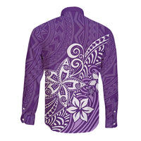 Polynesia Long Sleeve Button Shirt Plumeria Purple Curves - Wonder Print Shop