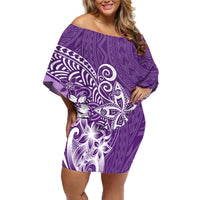 Polynesia Off Shoulder Short Dress Plumeria Purple Curves - Wonder Print Shop