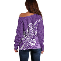 Polynesia Off Shoulder Sweater Plumeria Purple Curves - Wonder Print Shop