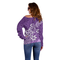 Polynesia Off Shoulder Sweater Plumeria Purple Curves - Wonder Print Shop