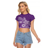 Polynesia Raglan Cropped T Shirt Plumeria Purple Curves - Wonder Print Shop