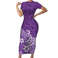 Polynesia Short Sleeve Bodycon Dress Plumeria Purple Curves - Wonder Print Shop