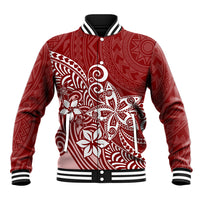 Polynesia Baseball Jacket Plumeria Red Curves LT7 - Wonder Print Shop