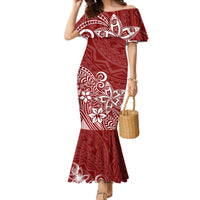 Polynesia Mermaid Dress Plumeria Red Curves - Wonder Print Shop