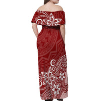 Polynesia Off Shoulder Maxi Dress Plumeria Red Curves - Wonder Print Shop