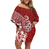 Polynesia Off Shoulder Short Dress Plumeria Red Curves - Wonder Print Shop